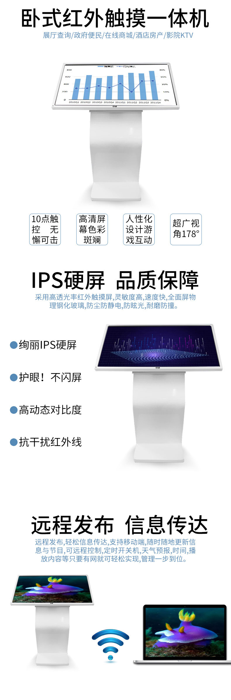 臥式65寸紅外觸摸一體機(jī)PC版廠家直銷